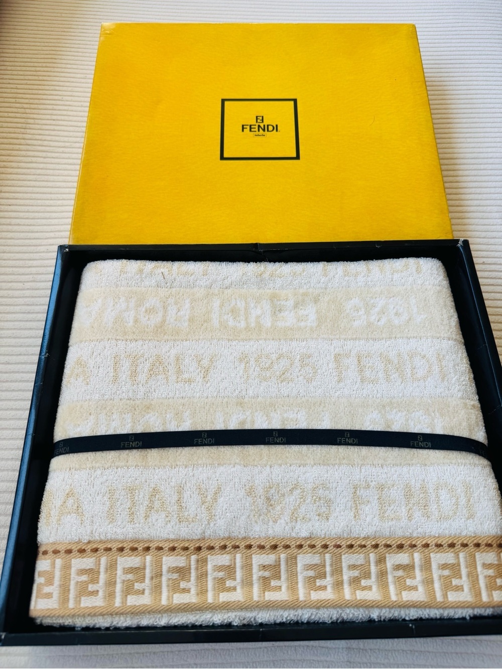 Fendi Cream & Beige Jacquard FF Logo Towel